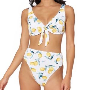 Jessica Simpson Lemon Printed Underwire Tie-Front Bikini Top & High-Waist Bottom